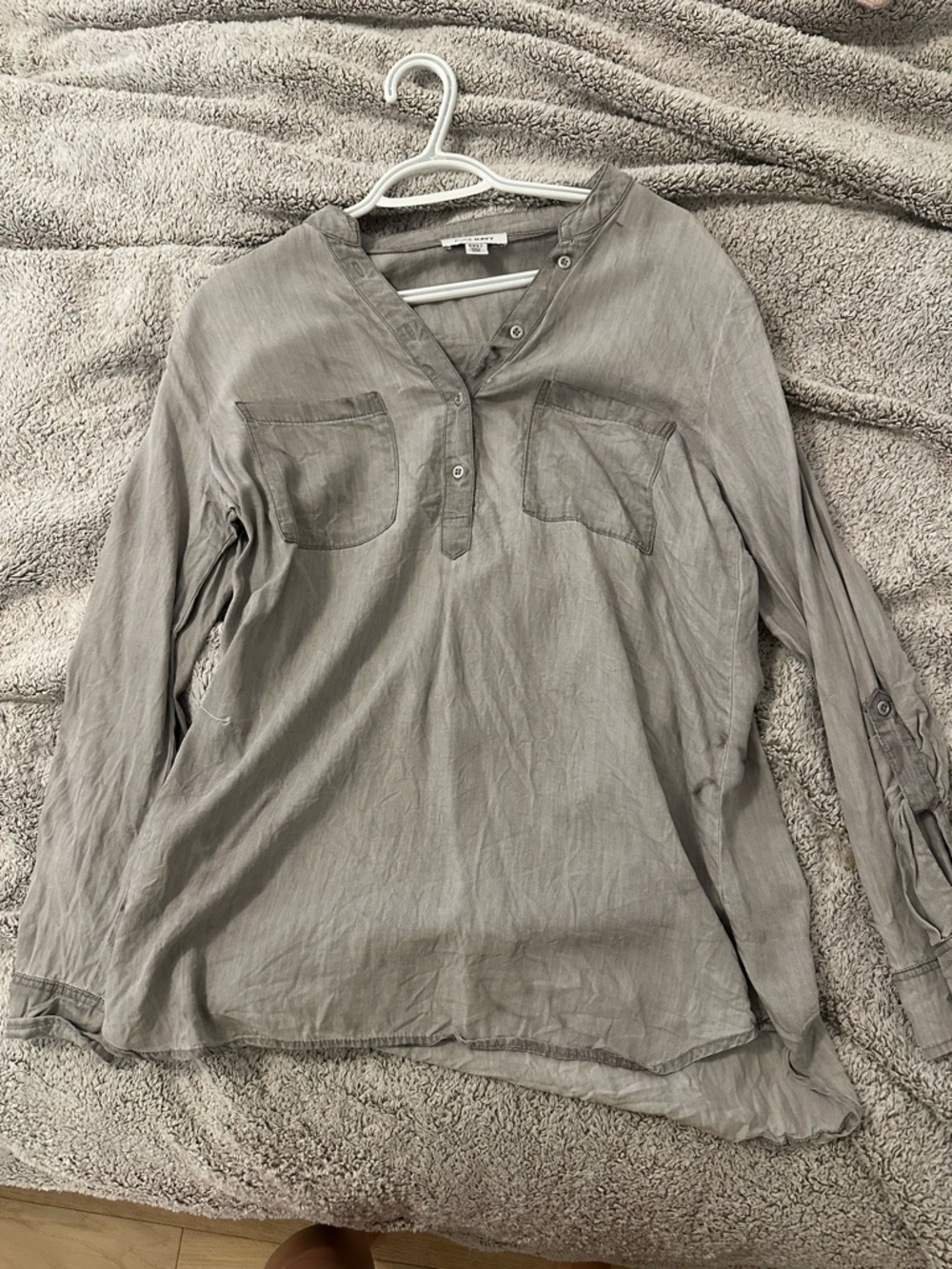 Light Gray Women's Button Henley Tunic Top